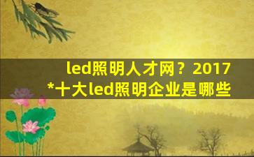 led照明人才网？2017*十大led照明企业是哪些