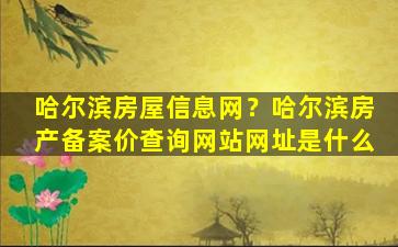 哈尔滨房屋信息网？哈尔滨房产备案价查询网站网址是什么