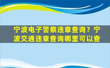 宁波电子警察违章查询？宁波交通违章查询哪里可以查