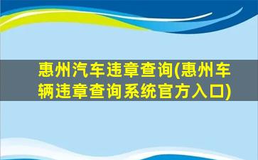 惠州汽车违章查询(惠州车辆违章查询系统官方入口)